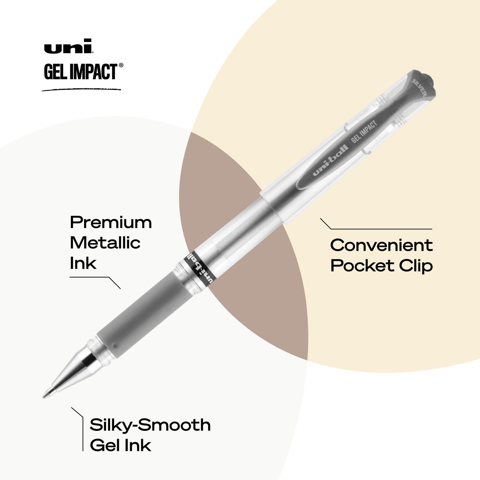 uniball Impact Gel Pen, Stick, Medium 1 Mm, Silver Metallic Office Product