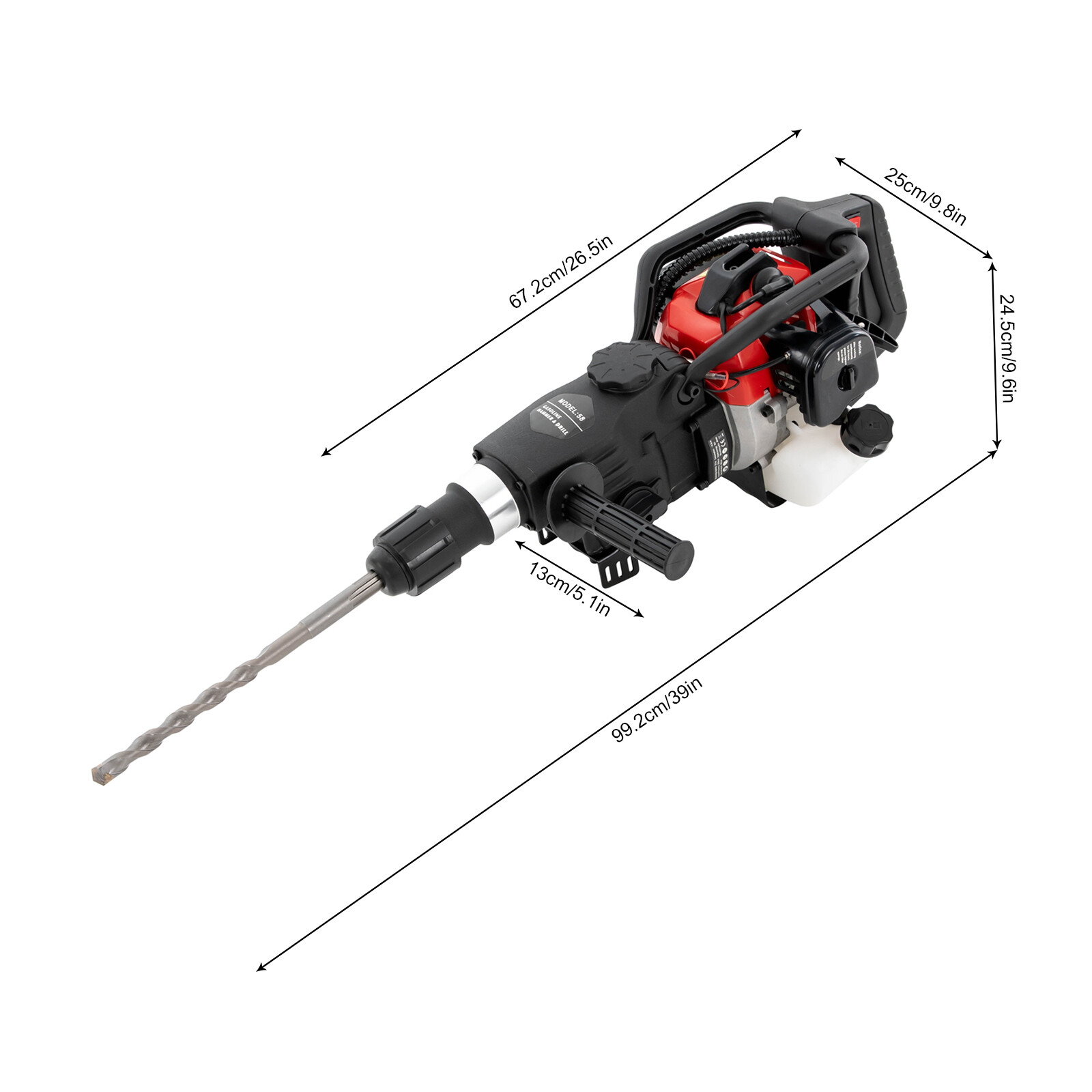 32.6CC 2-Stroke Gas Powered Concrete Breaker Punch Drill Demolition Jack Hammer