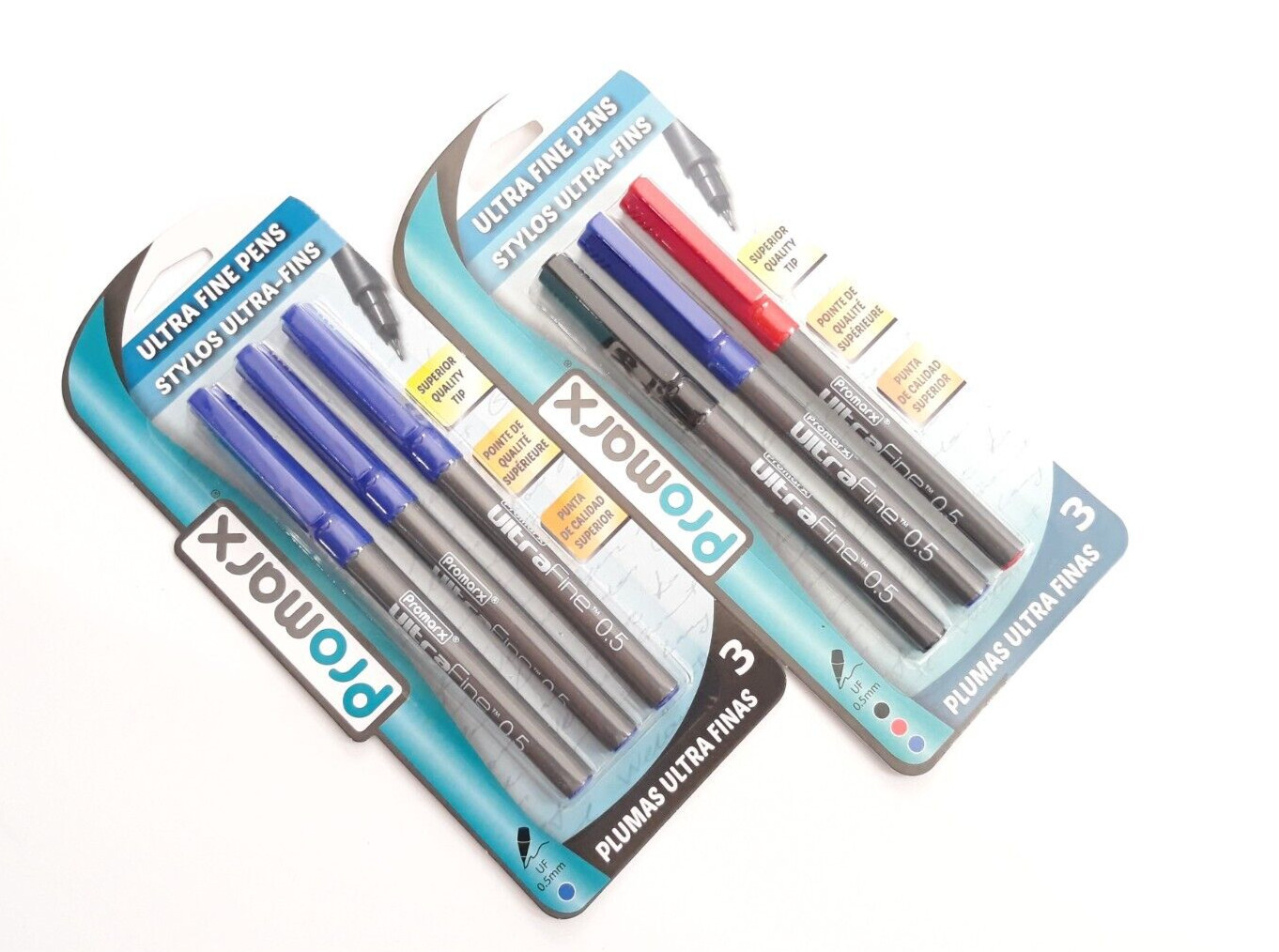 2 PACKS 6 PENS Promarx® ULTRA FINE PENS PRECISE LINES BLACK BLUE & RED INK 0.5mm