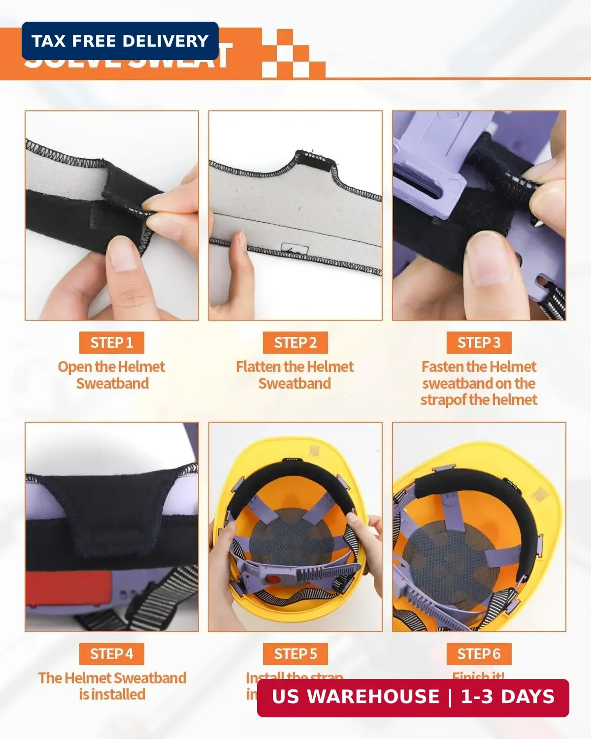 6 PCS Hard Hat Liner, Hard Hat Sweatband, Washable Hardhat Sweatband, Reusable F