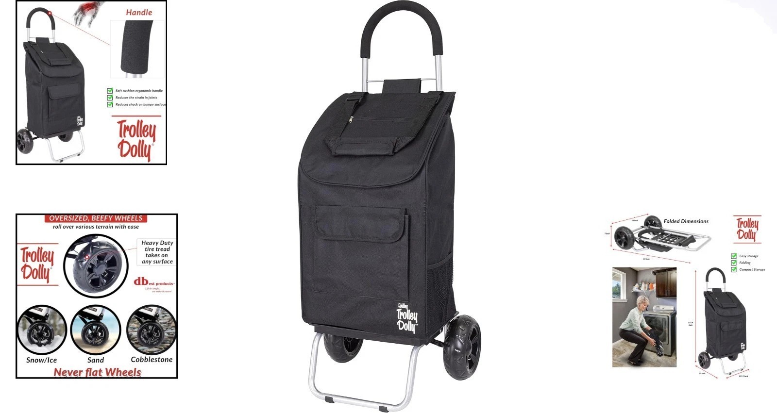 Versatile Foldable Black Trolley Dolly Shopping Cart – All-Terrain & Lightweight