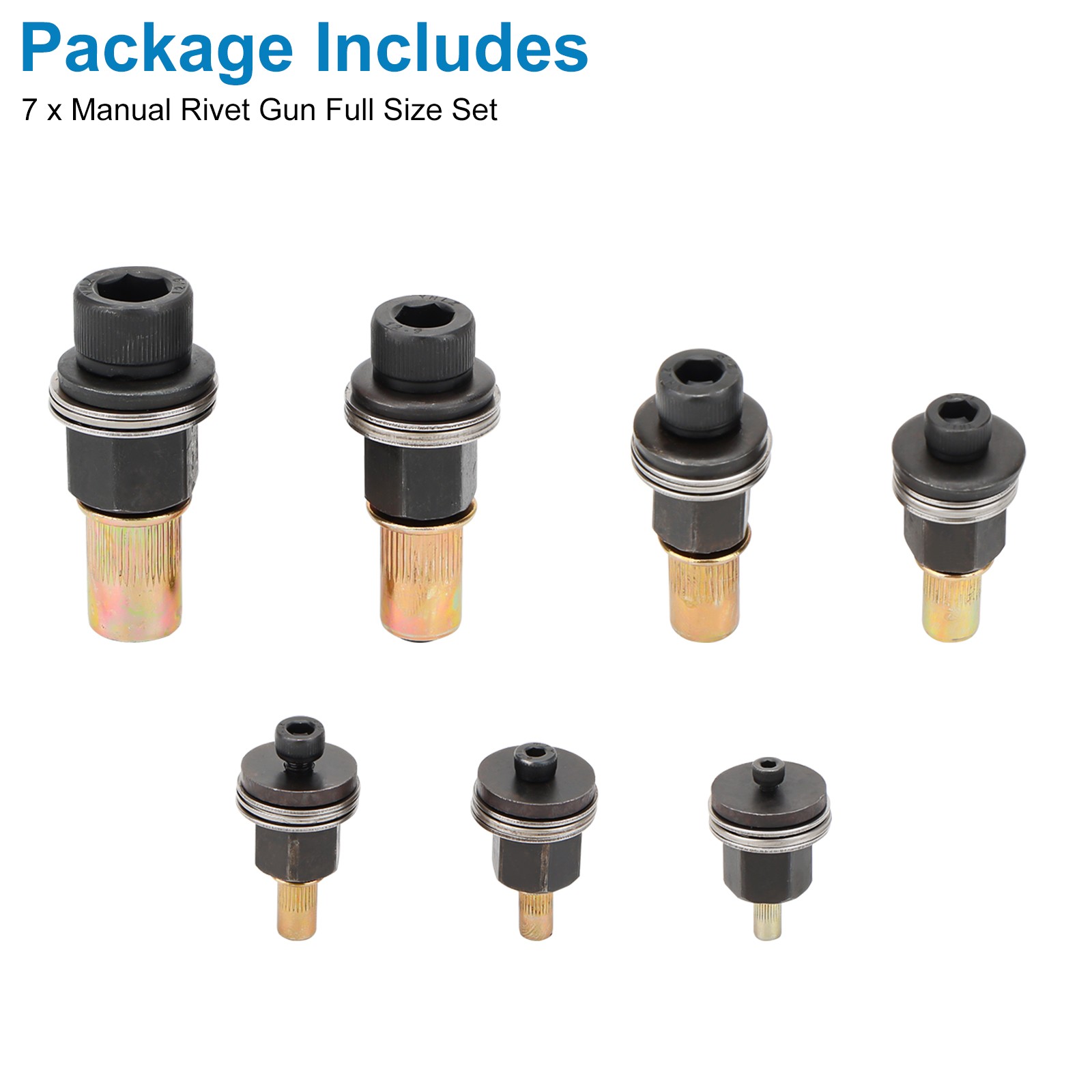 7× Manual Rivet Nut Tool Kit M3-M12 Carbon Steel Threaded Inserts for Auto & DIY