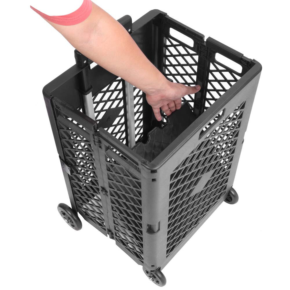 WS8 Mesh Utility Cart Folding Collapsible Hand Crate with Wheels 55 Lbs Capacity