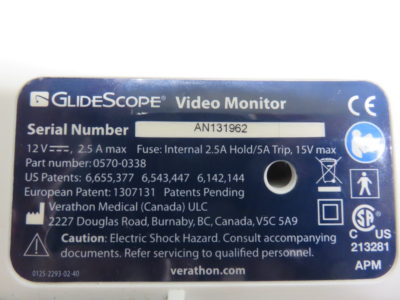 Verathon Glide Scope 0570-0338 Monitor – TURNS ON