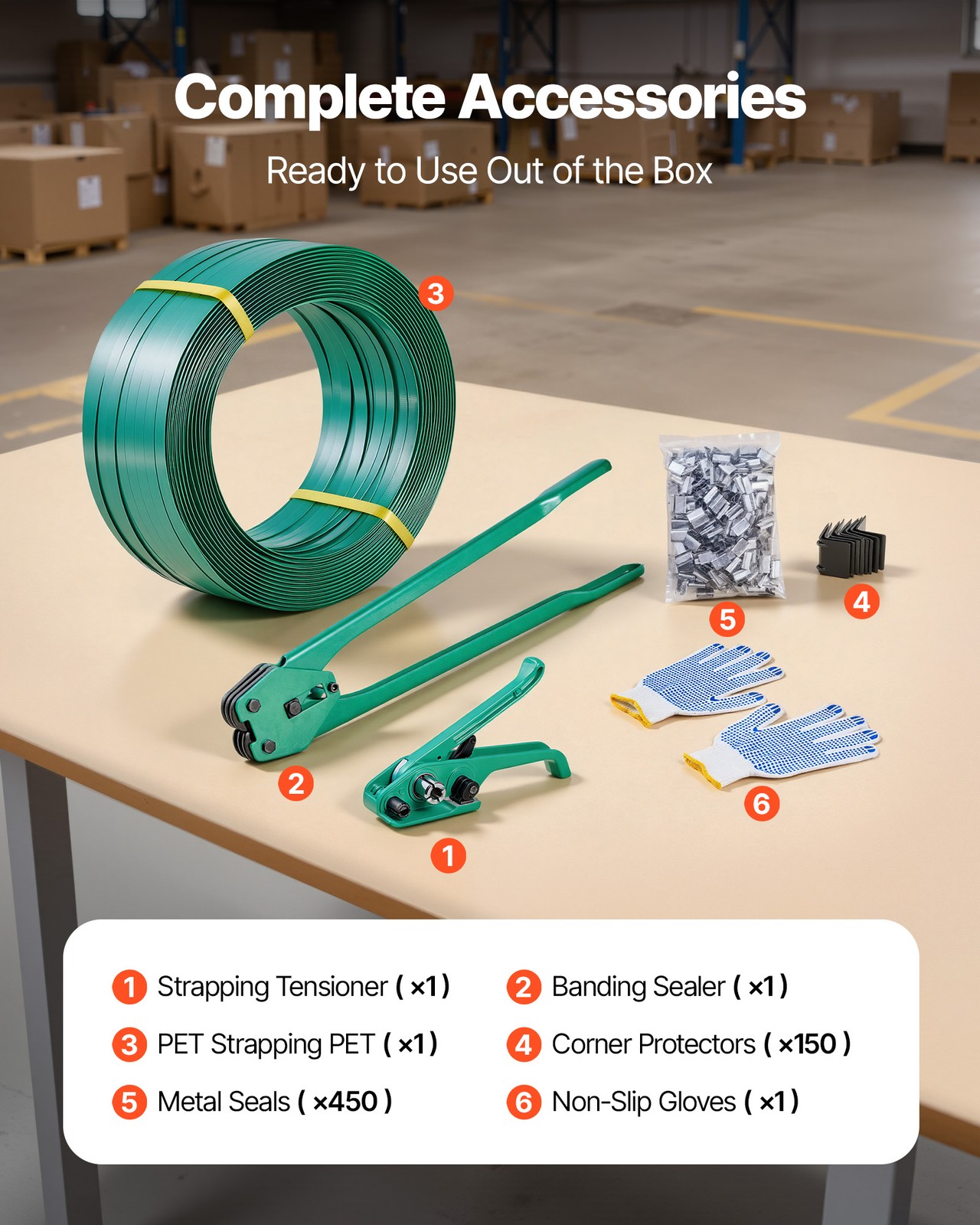 VEVOR PET Banding Strapping Kit 1500ft Band 450 Metal Seals 150 Corner Protector