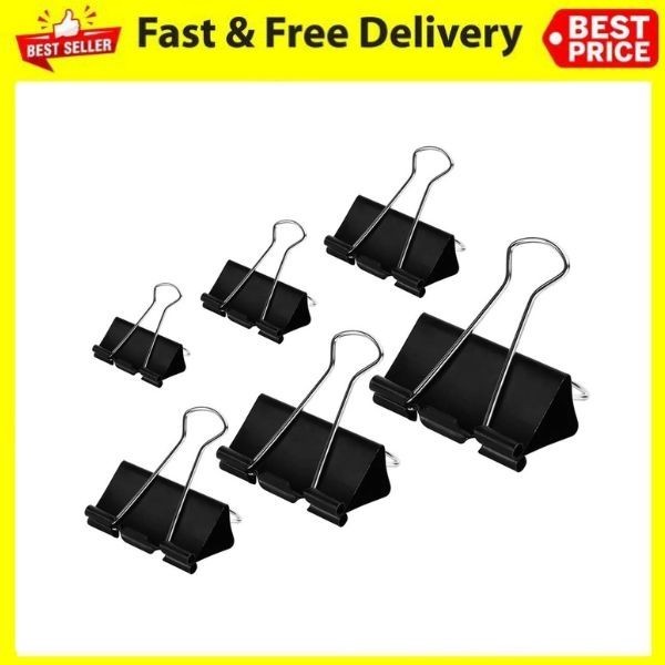 DSTELIN Binder Clips 100 Pack Assorted Paper Clamps 6 Sizes Black Office