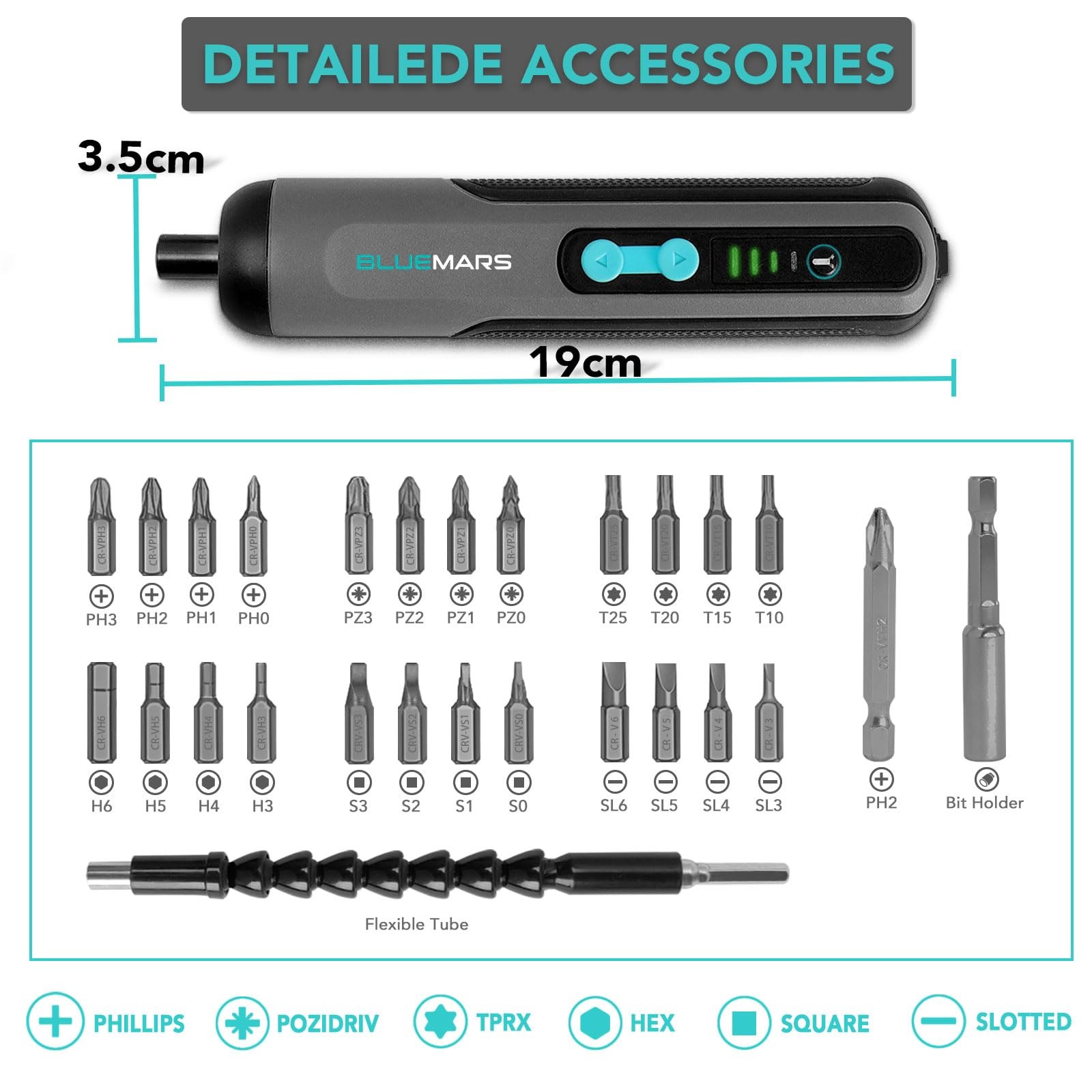 BlueMars Electric Rechargeable Screwdriver Set 3.6V 2AH Cordless Mini Small B…