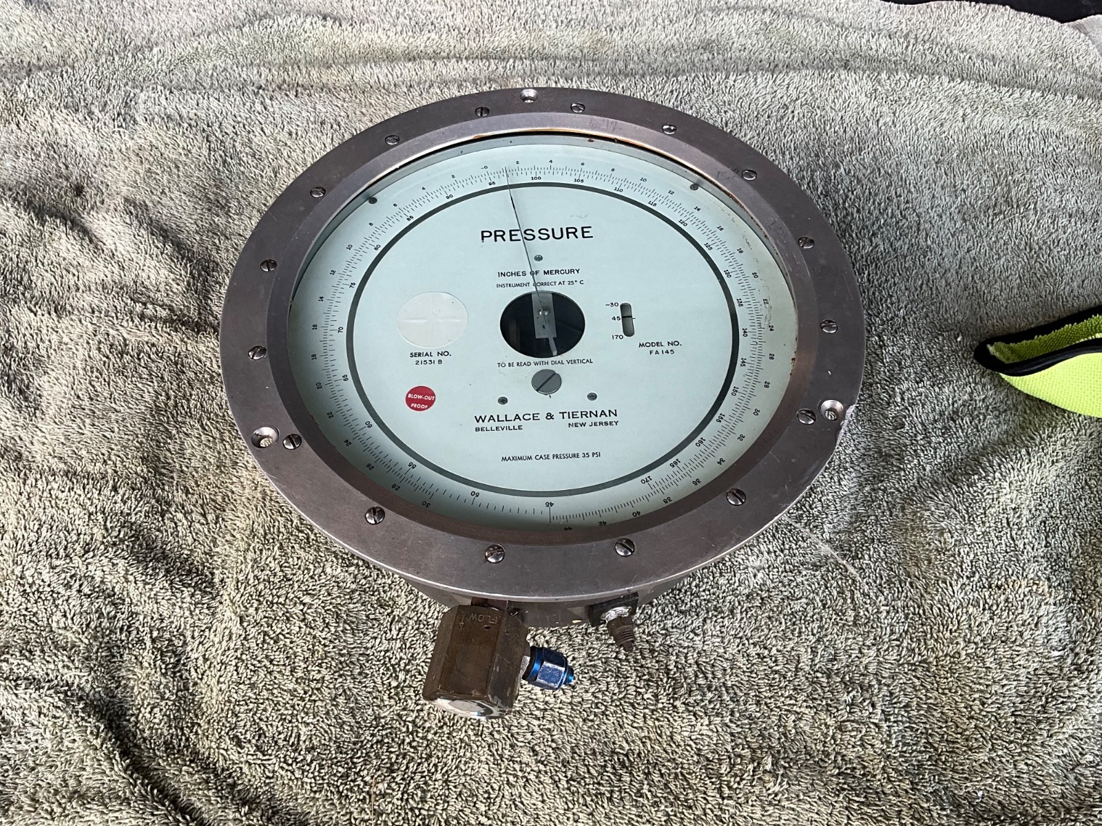 Wallace and Tiernan # FA145 inches of mercury pressure gauge 0-300