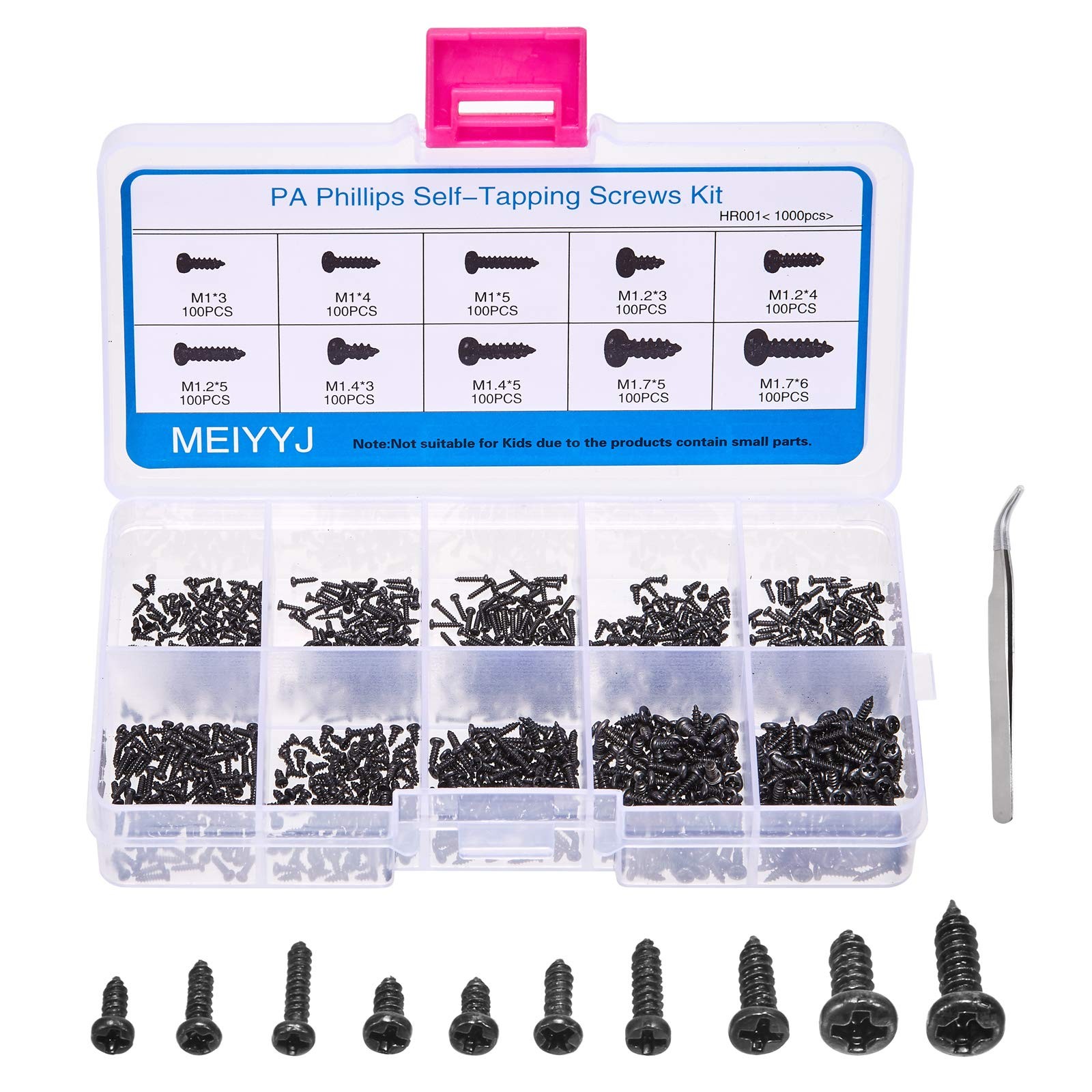 MEIYYJ 10 Kinds Small Multi-Purpose M1 M1.2 M1.4 M1.7 1.7 millimeters, Black