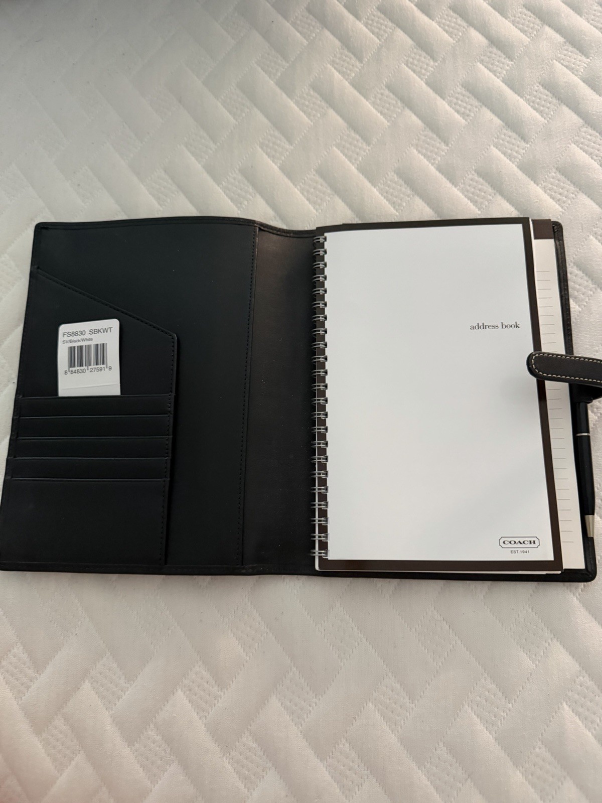 Coach FS8830 Black/White Leather Organizer Address Book, Small