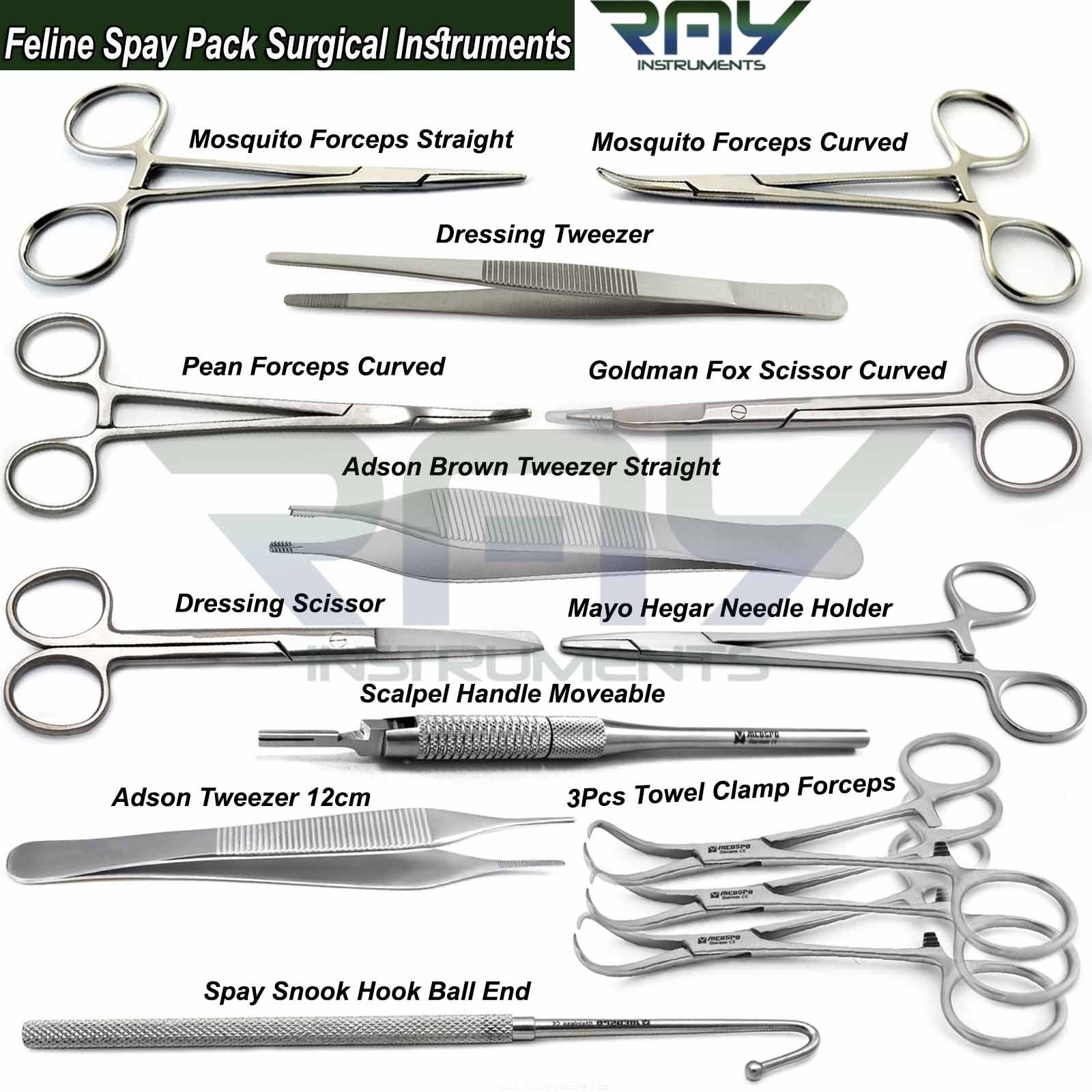 Feline Spay Pack Surgical Instruments Veterinary Small Animal Surgery Kit