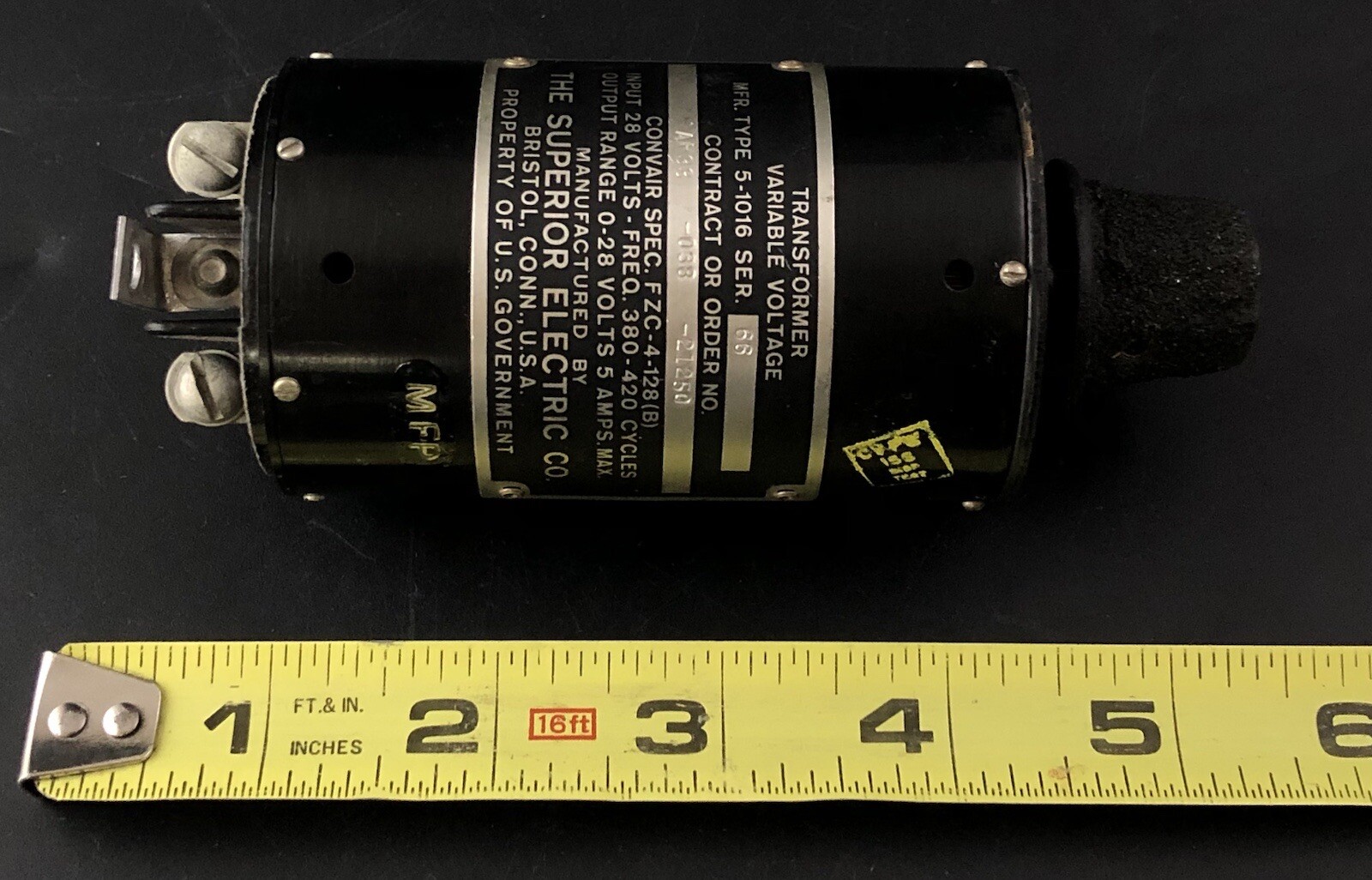 SUPERIOR ELECTRIC TRANSFORMER FZC-4-128 VARIABLE VOLTAGE NFG. TYPE 5-1016 VE7
