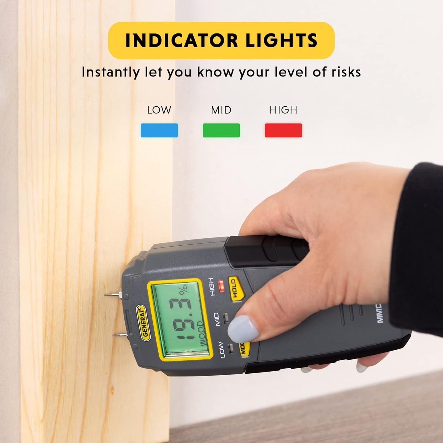 Digital Moisture Meter, MMD4E, Pin Type, Backlit LCD, Gray, Water Leak Detector