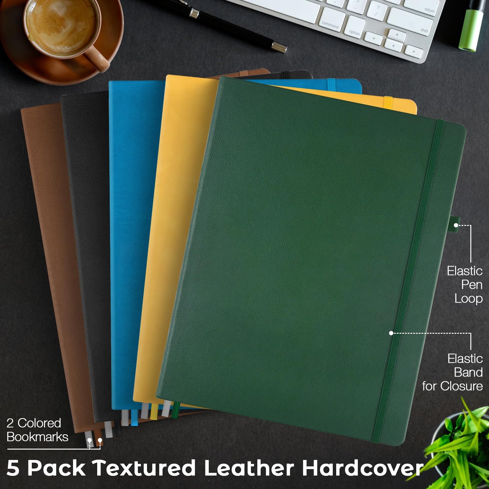 5 Pack College Ruled Notebook, A4 Hardcover Leather Notebook A4, Multicolor 2