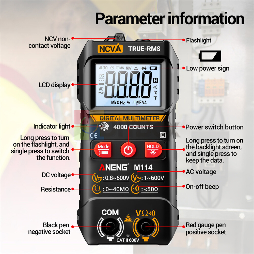 ANENG M114 M115 Automatic Voltmeter AC/DC Ohm NCV Digital Multimeter 4000 Counts
