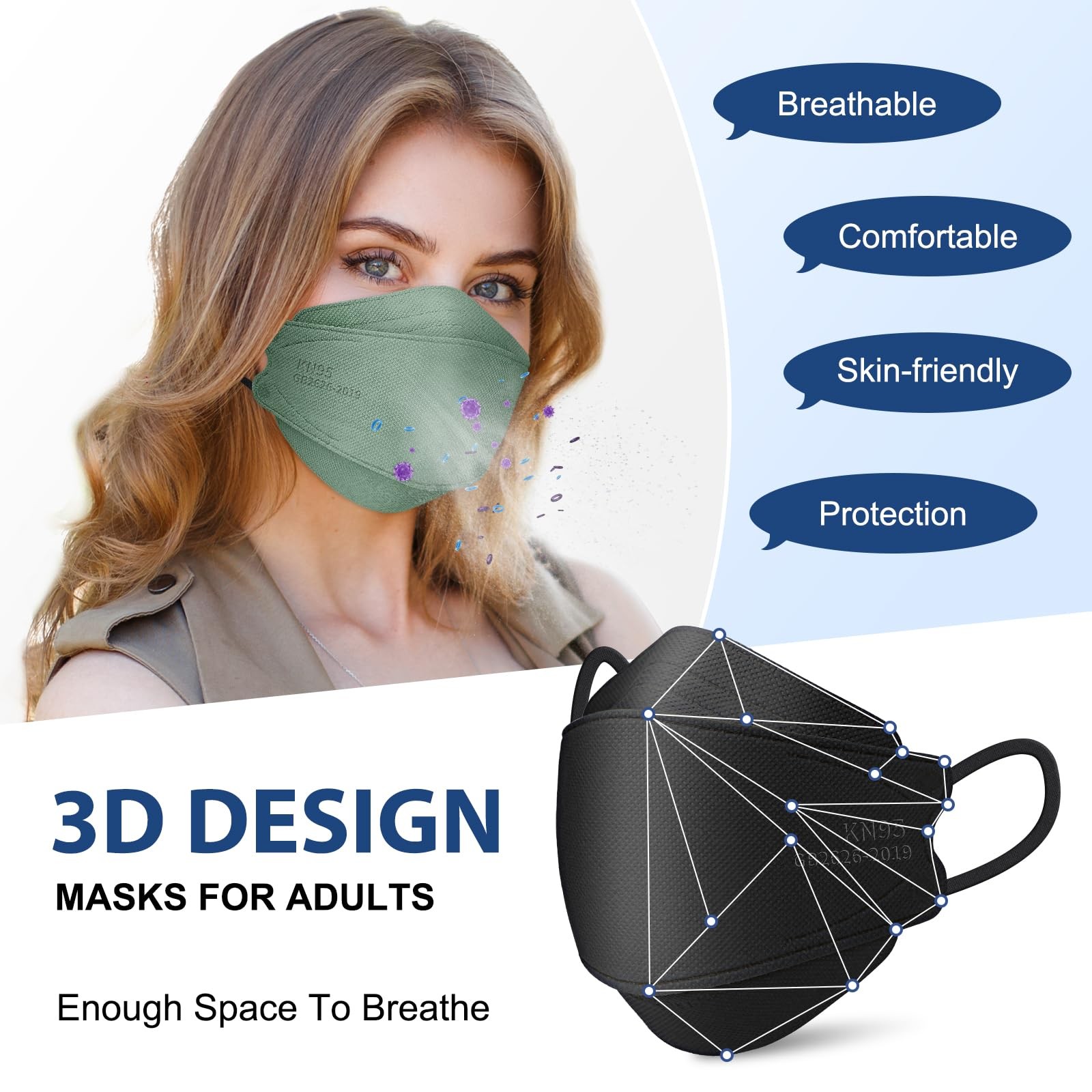 50 Pack Kn95 Face Masks 5 Layer Disposable Adults Dust Smoke Hospital, Free Ship