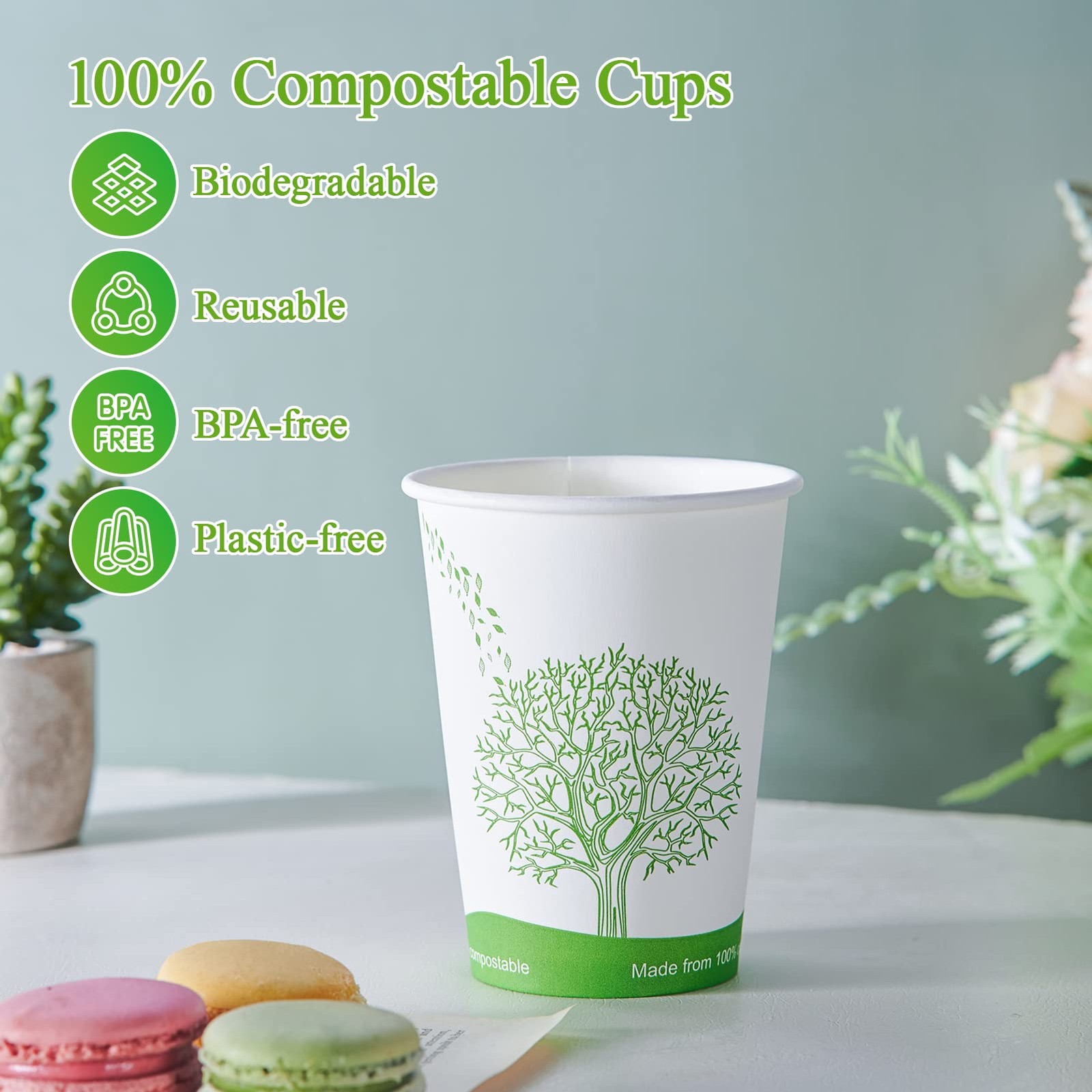 240 Count 12 Oz Compostable Paper Cups Biodegradable Disposable Paper Coffee Cup