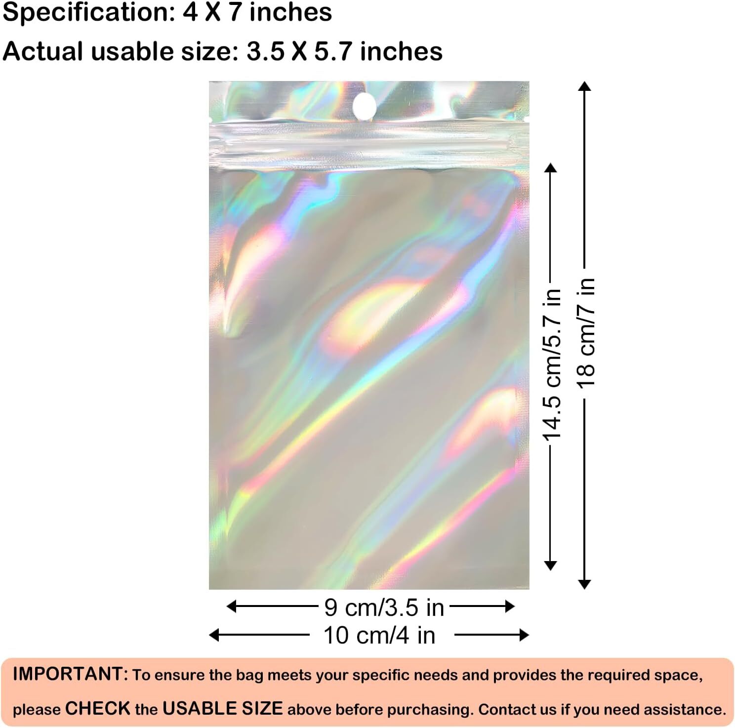 Holographic Silver Resealable Ziplock Storage Bags 4×7 Inches 100 Pack