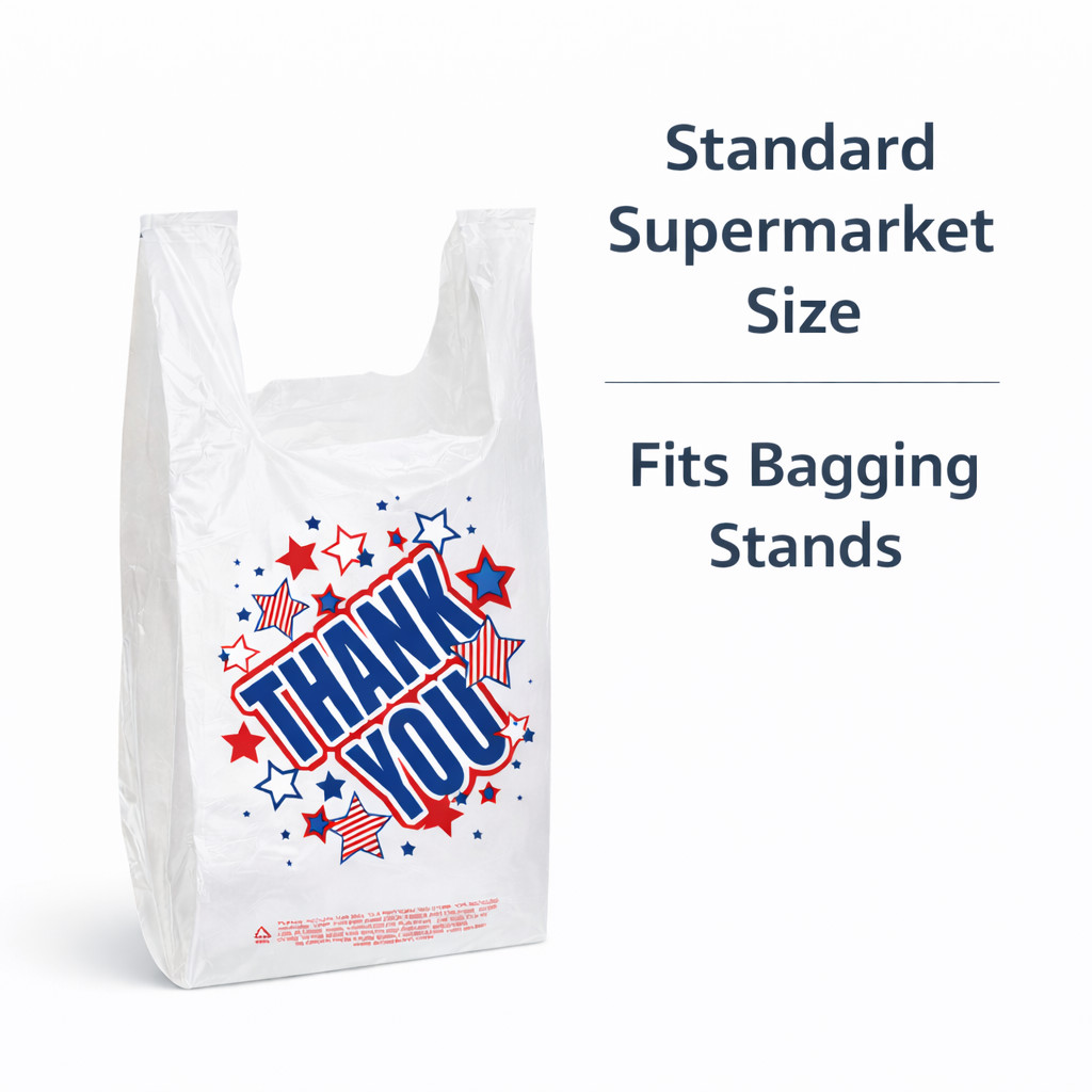 Americana Thank You T-Shirt Bags 11.5x6x21 Plastic Grocery Shopping 0.48 mil