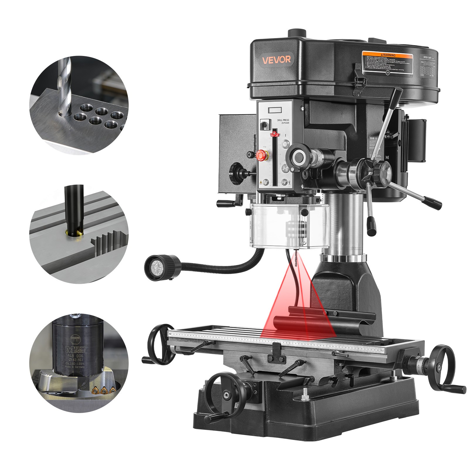 VEVOR 15.875 in Mill Drill Machine 2HP Benchtop Milling Drill Press 150-2560 RPM