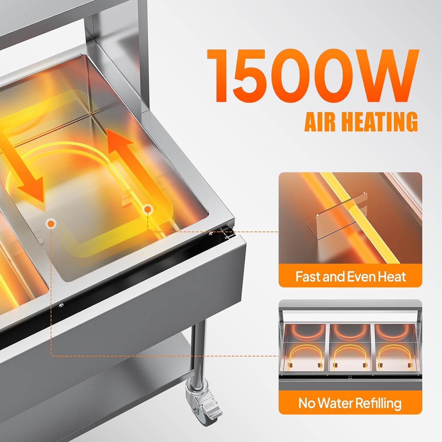 ROVSUN 72QT Electric Commercial Food Warmer 1500W, 9-Pan Steam Table 8QT/Pan
