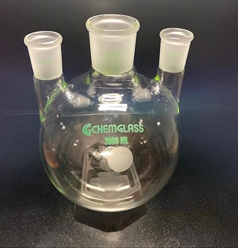 CHEMGLASS Glass 3,000ML 3-Neck Morton Type Round Bottom Flask 29/42 45/50 Center