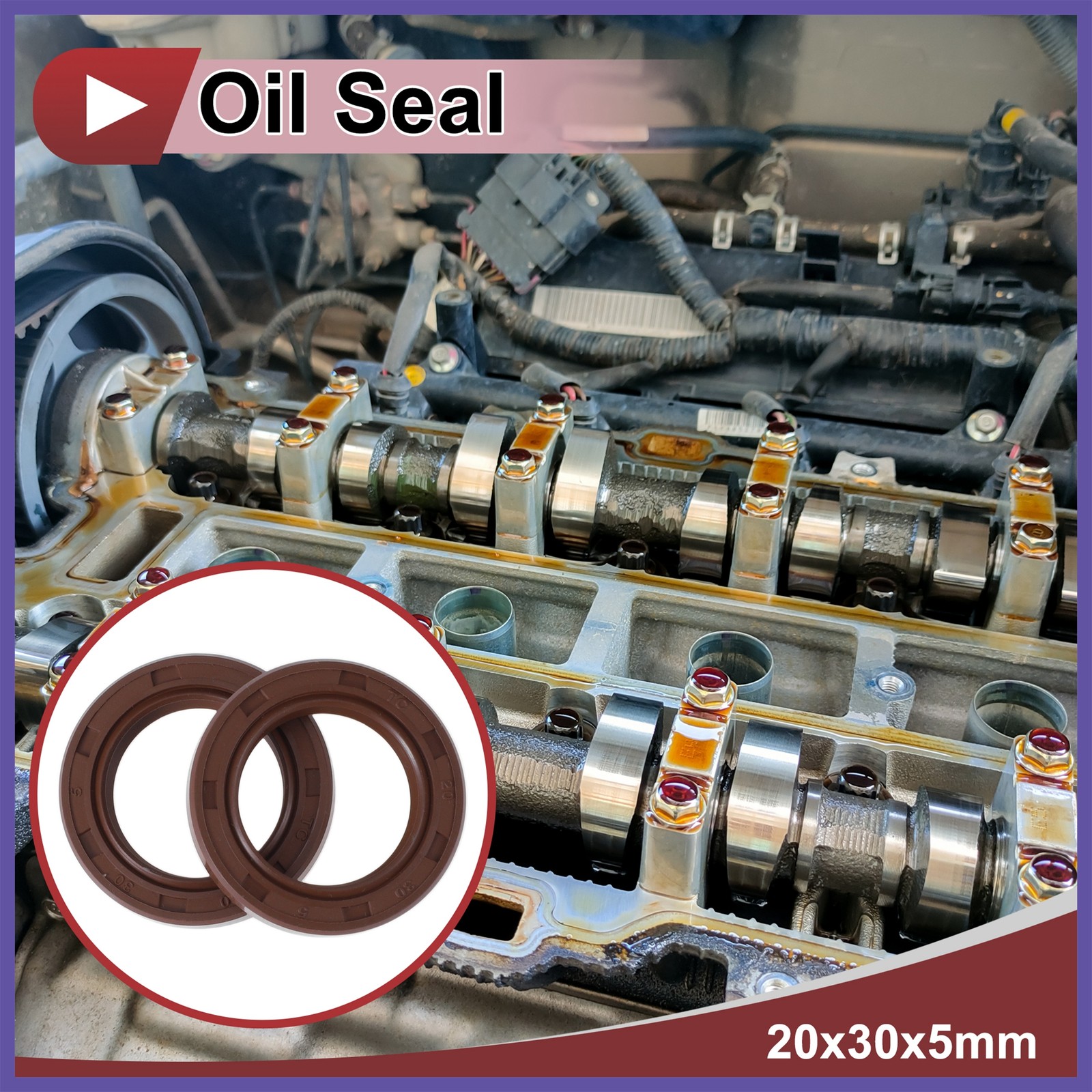 Oil Seal Seal Ring Rotary Shaft Seals FKM Rubber 20x30x5mm Brown 2Pcs