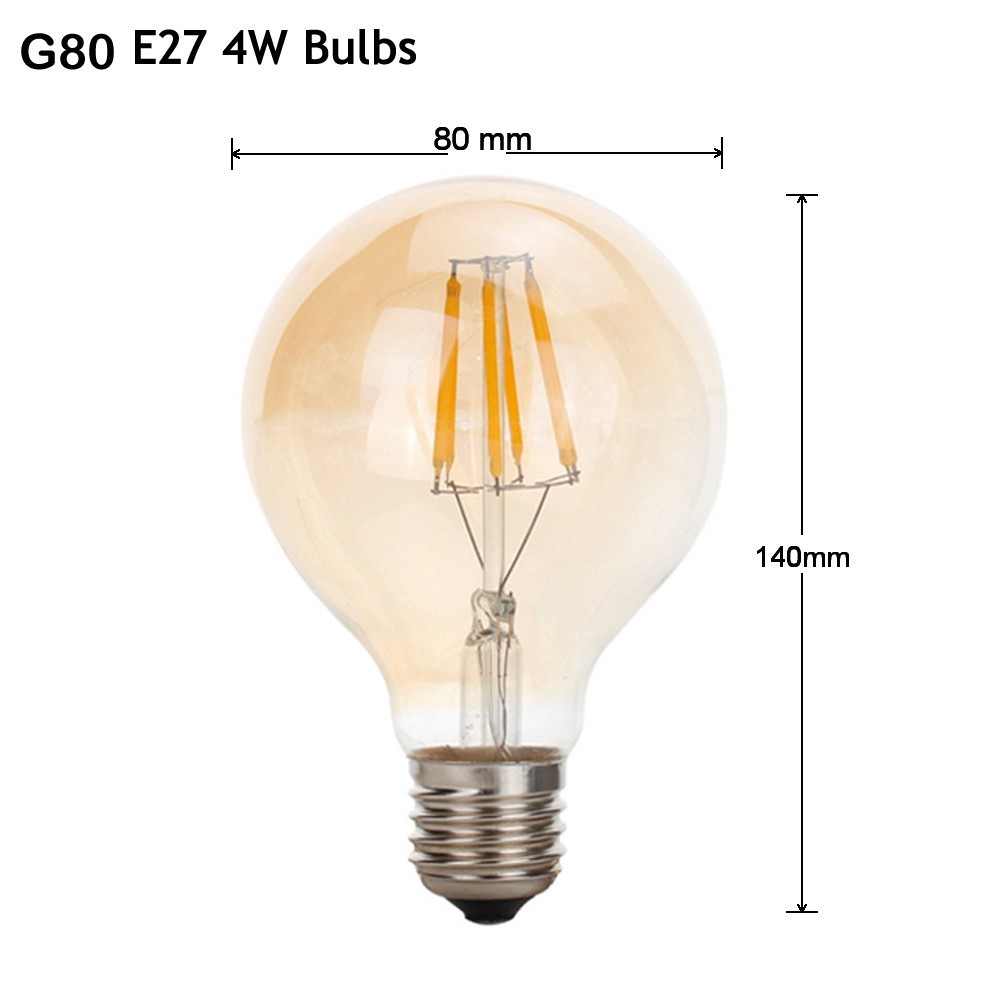 G80 E26 4W LED Edison Dimmable Vintage Amber Glass Warm White 2700K Bulb 2 Pack