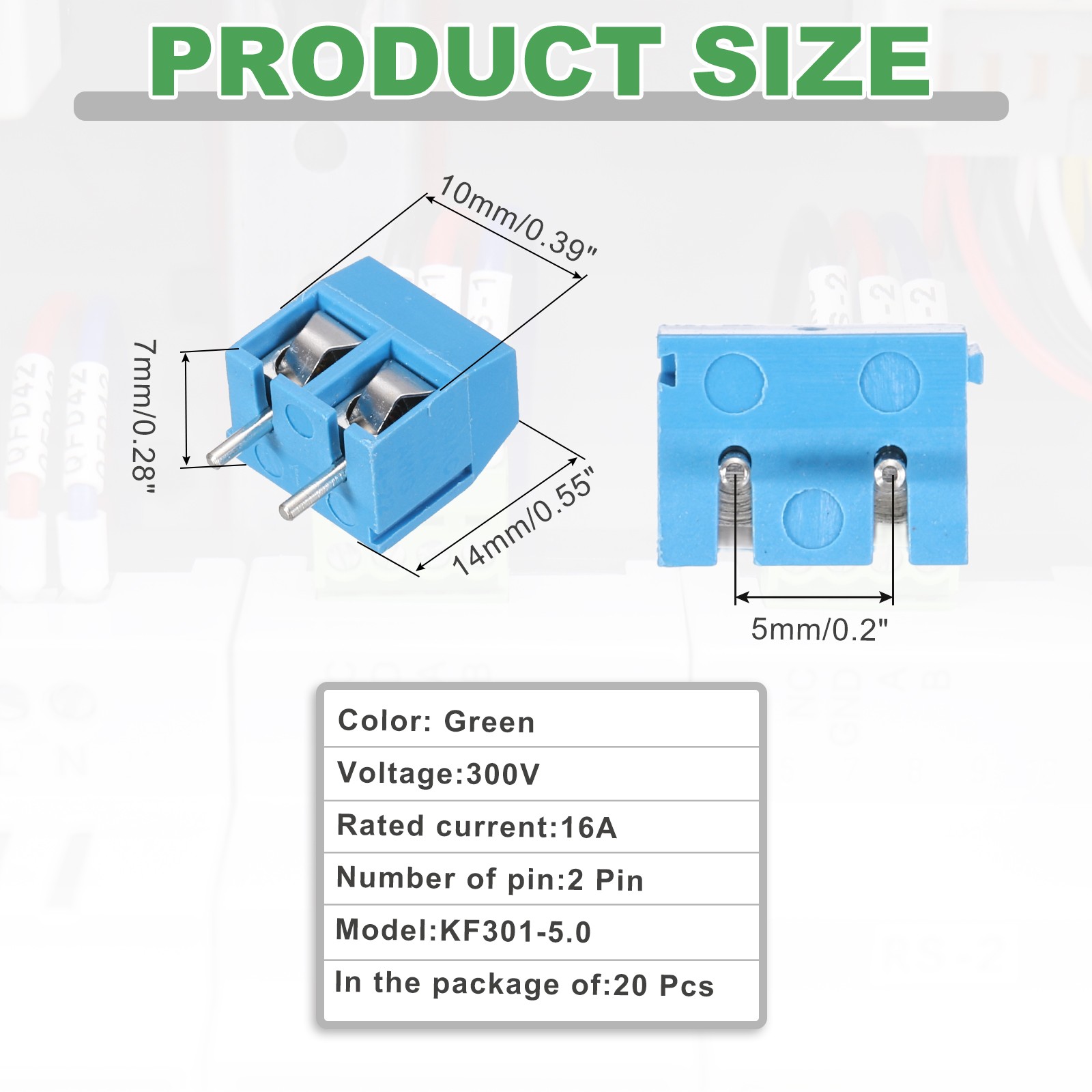 20Pcs 2 Pin PCB Mount Screw Terminal 5mm 0.2 Inch Pitch,Blue