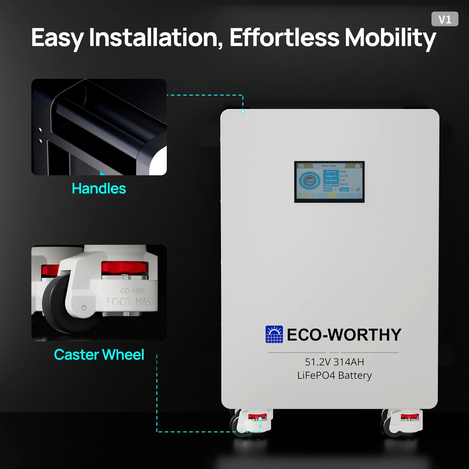 ECO-WORTHY 32.15kWh 2Pack 48V 314AH LiFePO4 Battery Vertical Standing Backup