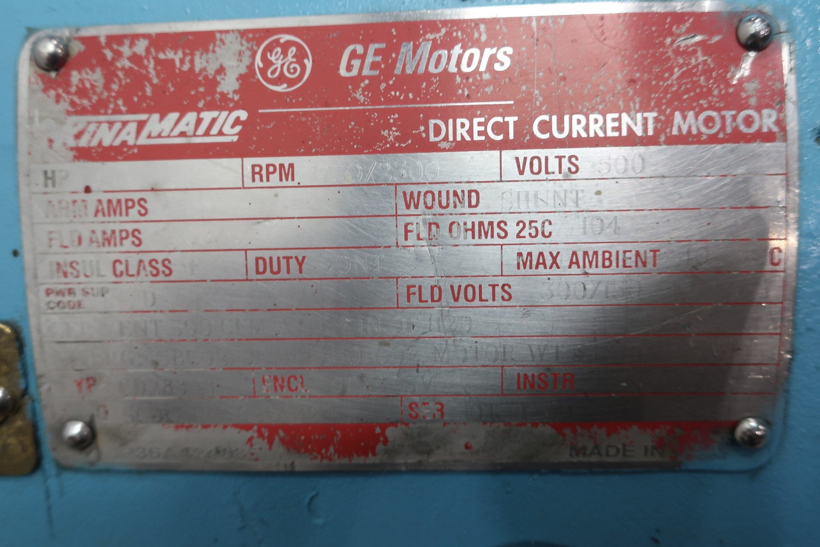General Electric Ge 5CD174RA021A824 Kinamatic Motor Cd288at 25hp 2300rpm 500v-dc