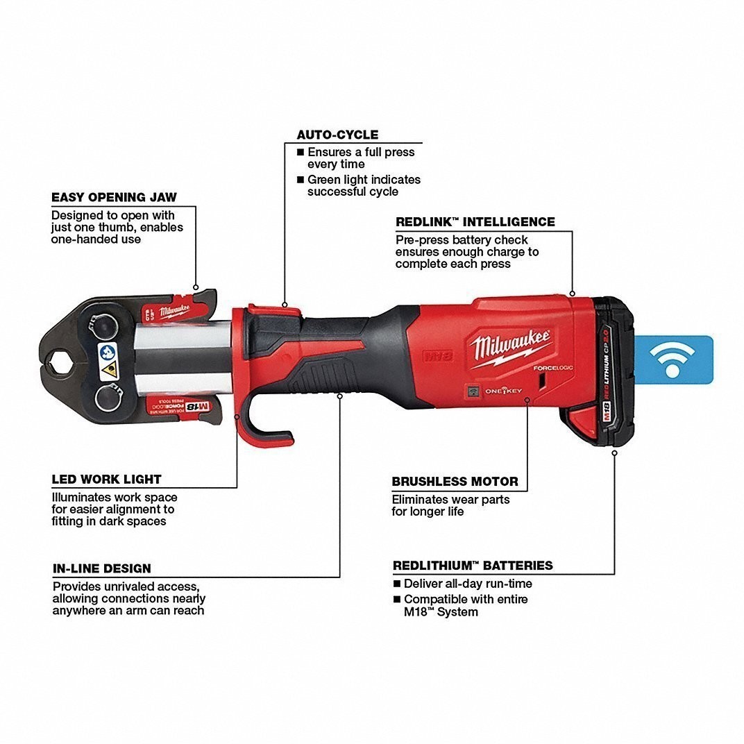 Milwaukee Tool 2922-22 M18 Force Logic Press Tool With One-Key Kit With 1/2 In，