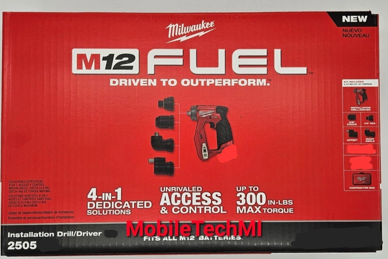 New Milwaukee M12 FUEL Installation Drill/Driver 4-in-1 attachments Bag 2505-20