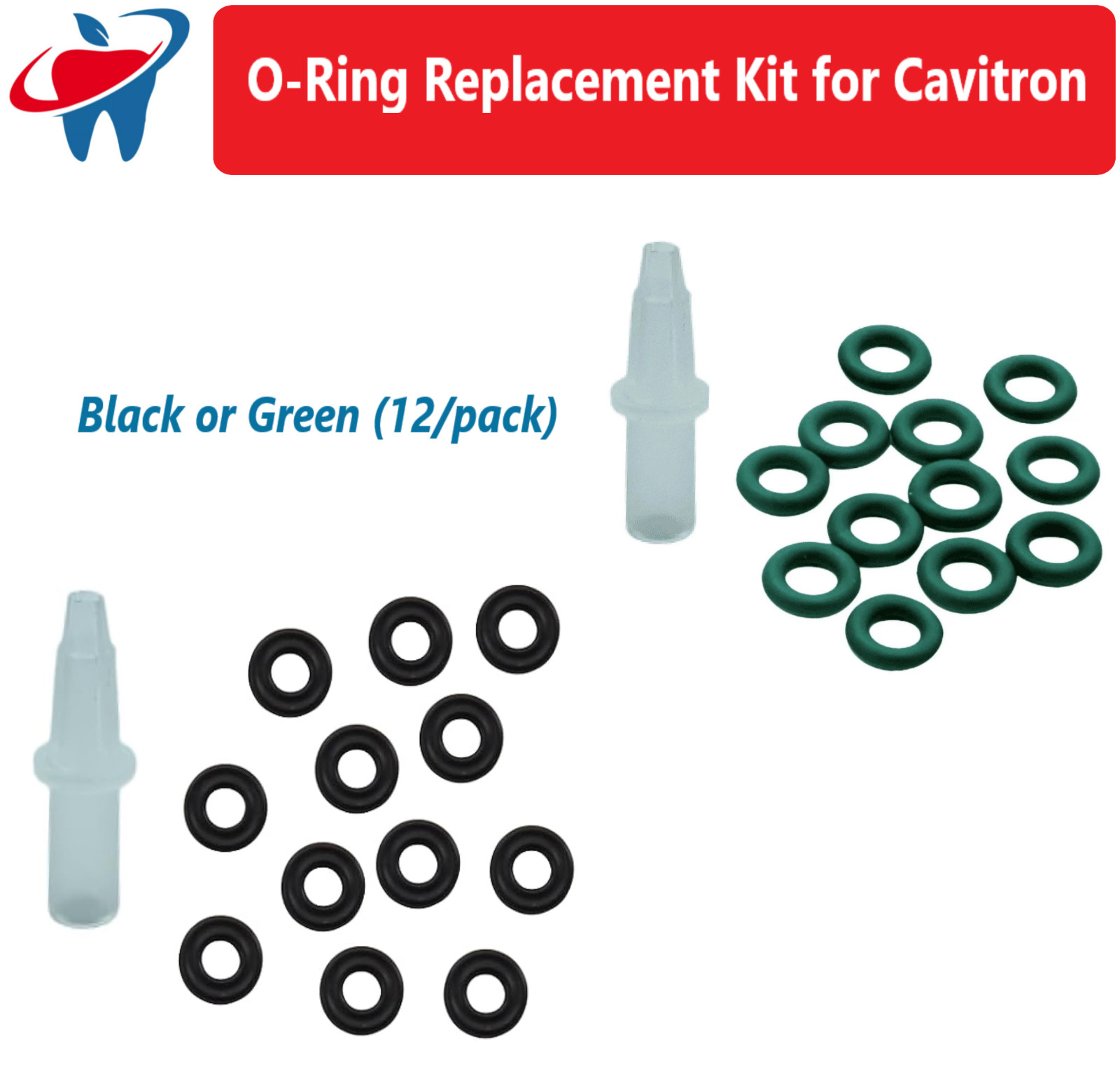 O-Ring Replacement Kit for Cavitron Scaler Insert Tips, Black (12/PK) Plasdent