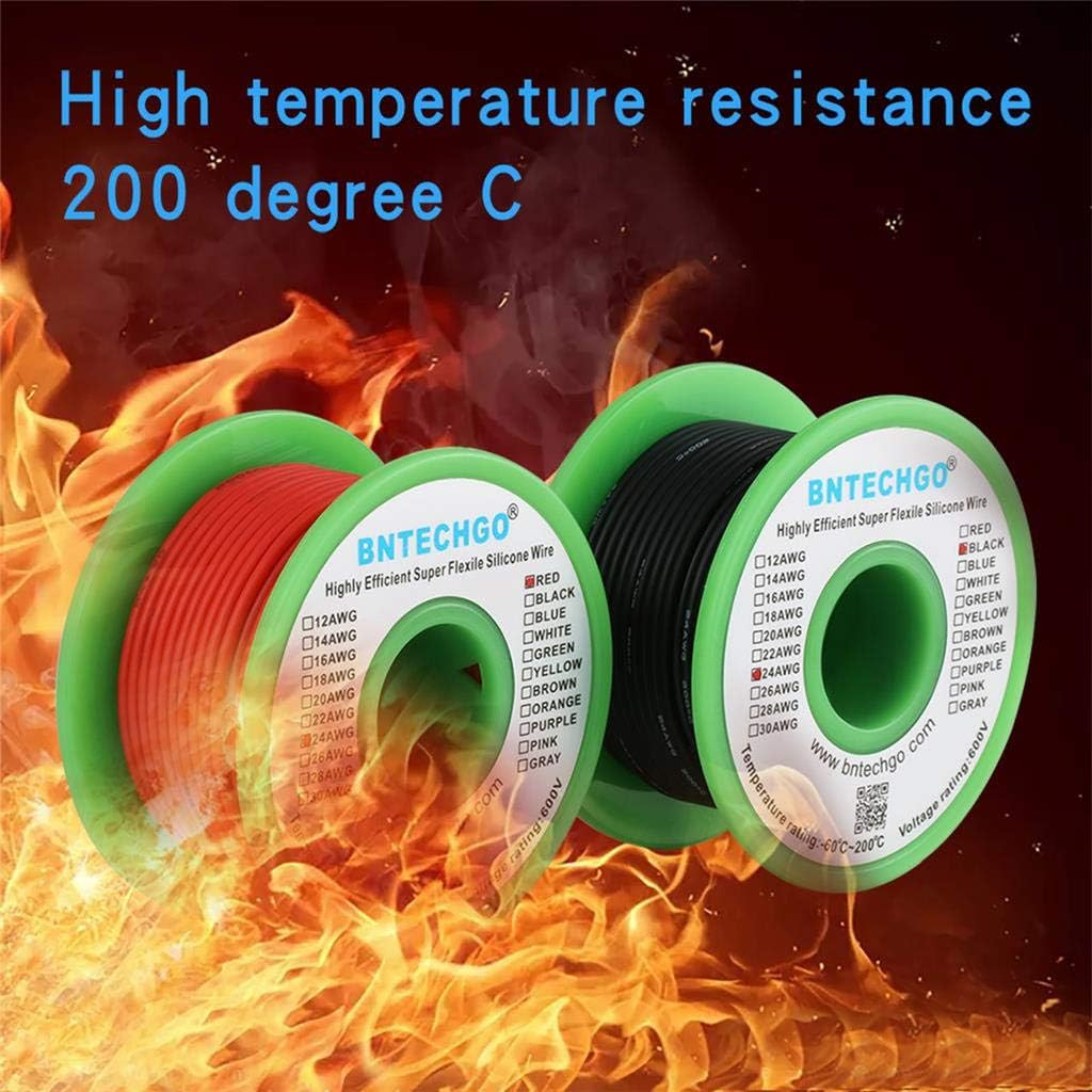 BNTECHGO 24 Gauge Silicone Wire Spool Red 50Ft and Black 50Ft Flexible 24 AWG St
