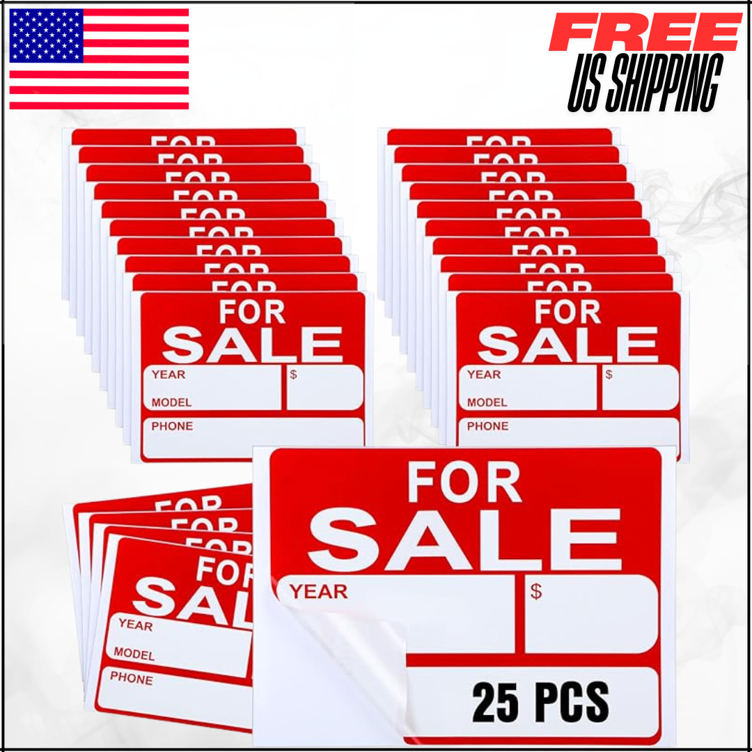 Sale Signs for Car 9×12″ Waterproof Plastic Adhesive Vehicle House Sign 25PC
