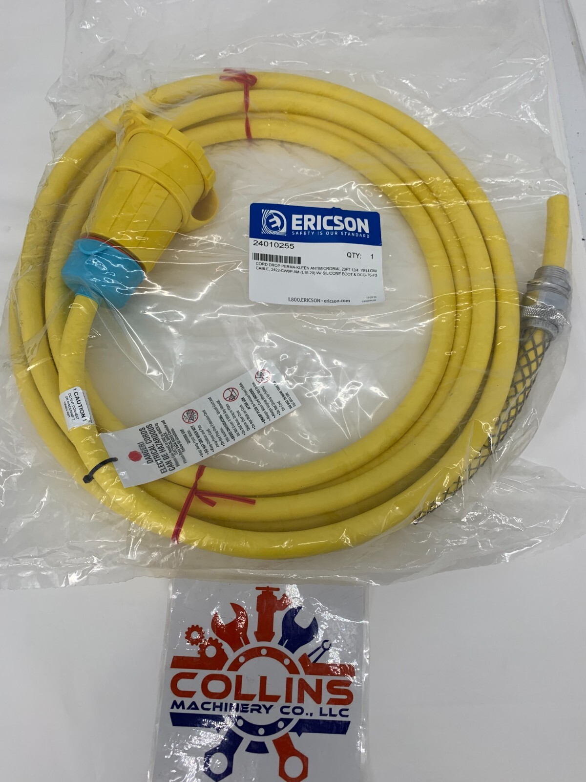 Ericson 24010255 Cord Drop Perma-Kleen Antimicrobial 20′ 12/4 Yellow Cable 125V