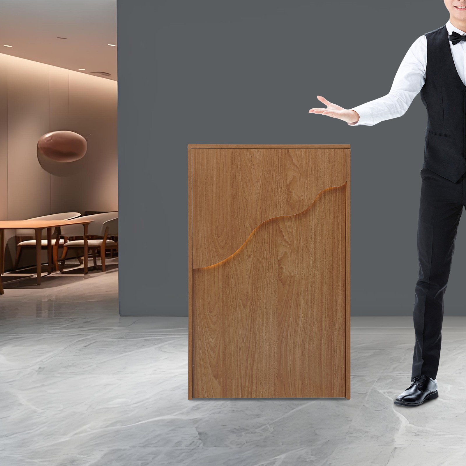 Reception Desk with LED Light, Checkout Counter Reception Desk W/ Storage Drawer