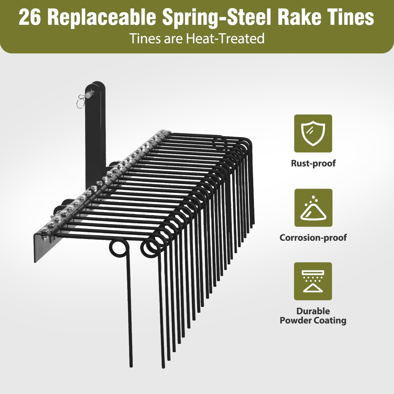 3 Point 60″ Pine Straw Rake Landscape Rake for Cat0 & Cat1 Tractor Attachment