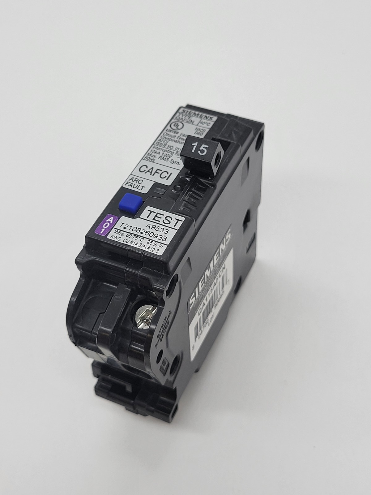 Siemens QA115AFCN Plug-In Circuit Breaker 15A 1P 120V 10KA AFCI CAFCI