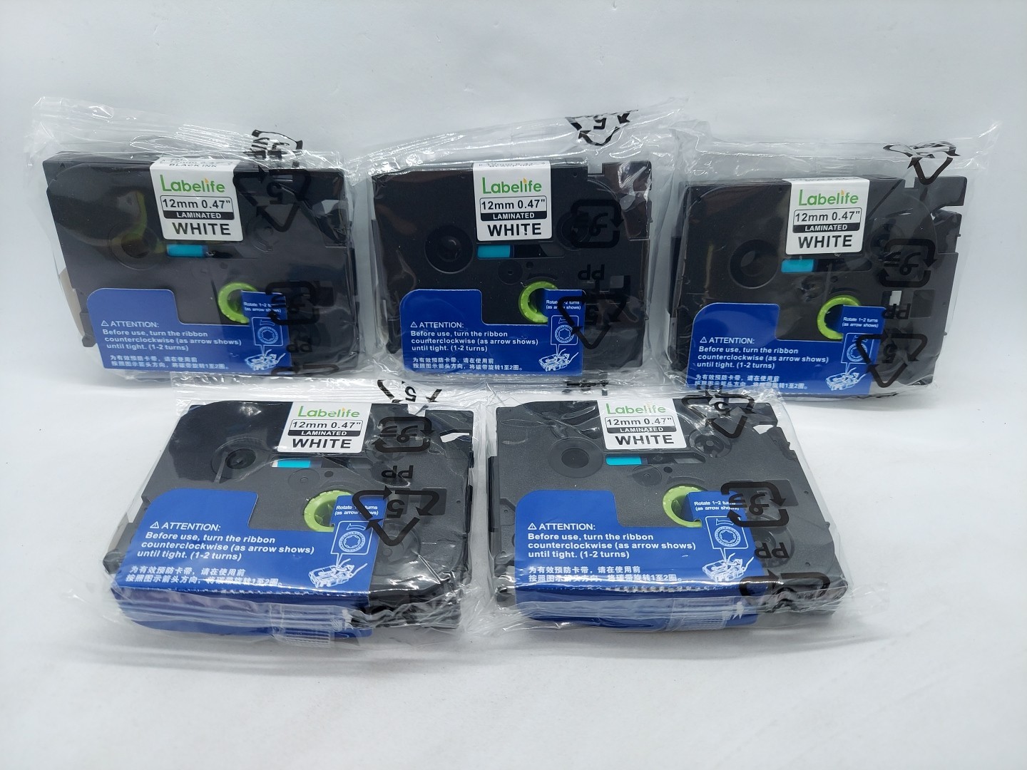 5 Pack Labelife White Laminated Label Tape 12mm x .47″ for Brother P Touch D600