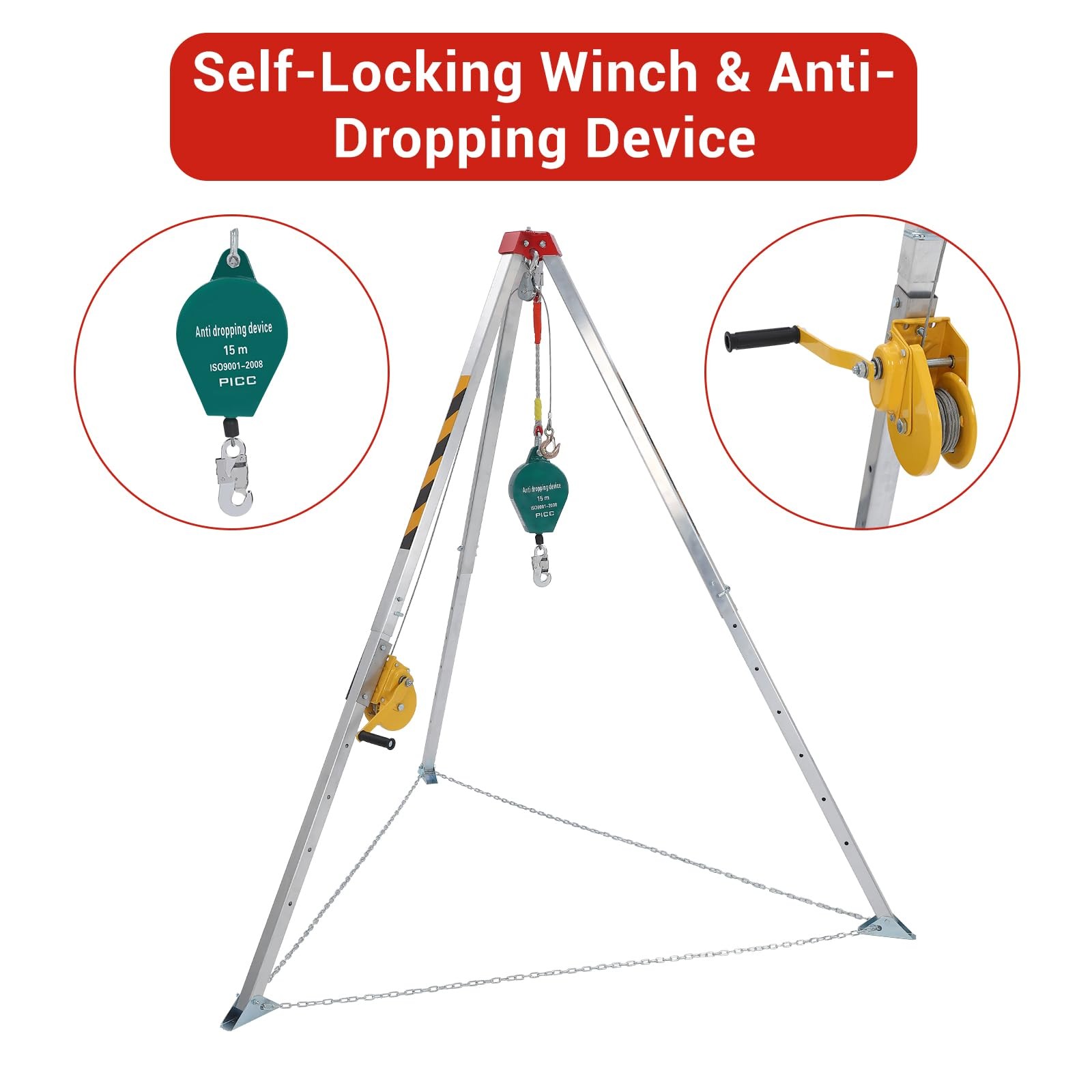 1200LBS Confined Space Tripod Kit w/ Lifting Winch & Fall Arrester Safety Device
