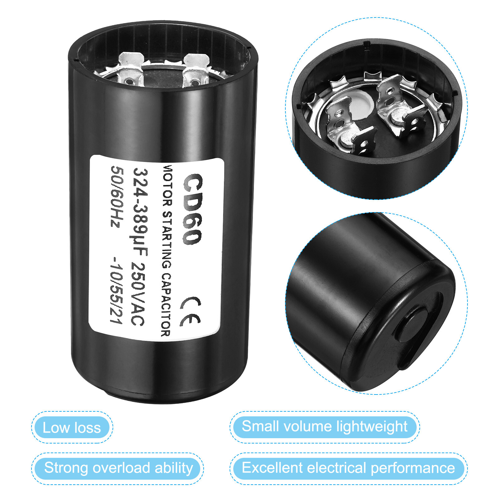 2 Pack Motor Start Capacitor 324-389uF/Mfd 250VAC 50/60Hz CD60 Run