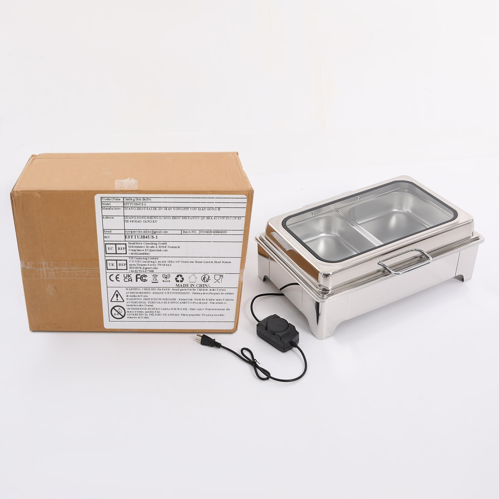 400W 9.5QT 2 Tray Stainless Steel Chafer Chafing Dish Catering Food Warmer Hotel