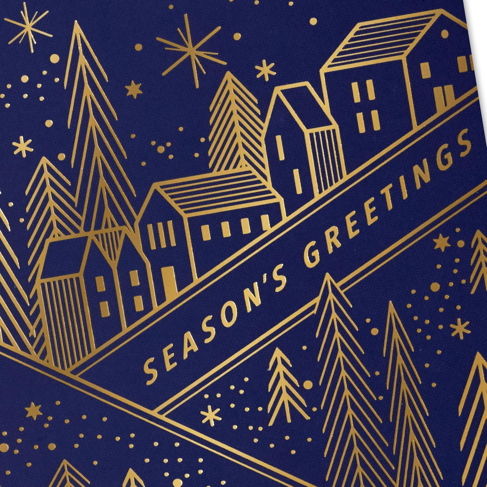 Hallmark Bulk 5 inches x 7.19 inches, Gold Foil Houses and Trees on Navy Blue