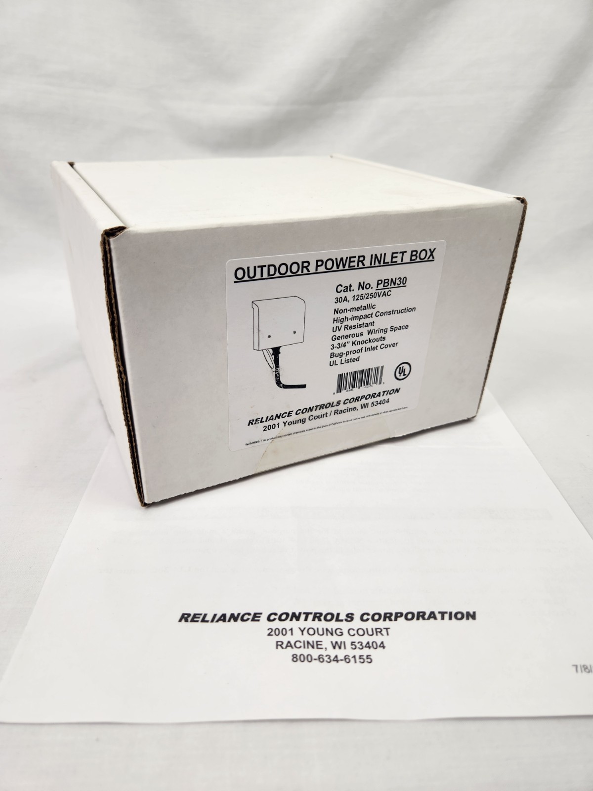 Reliance PBN30 30 Amp Outdoor Power Inlet Box Plastic L14-30P 125/250 Plug 3R