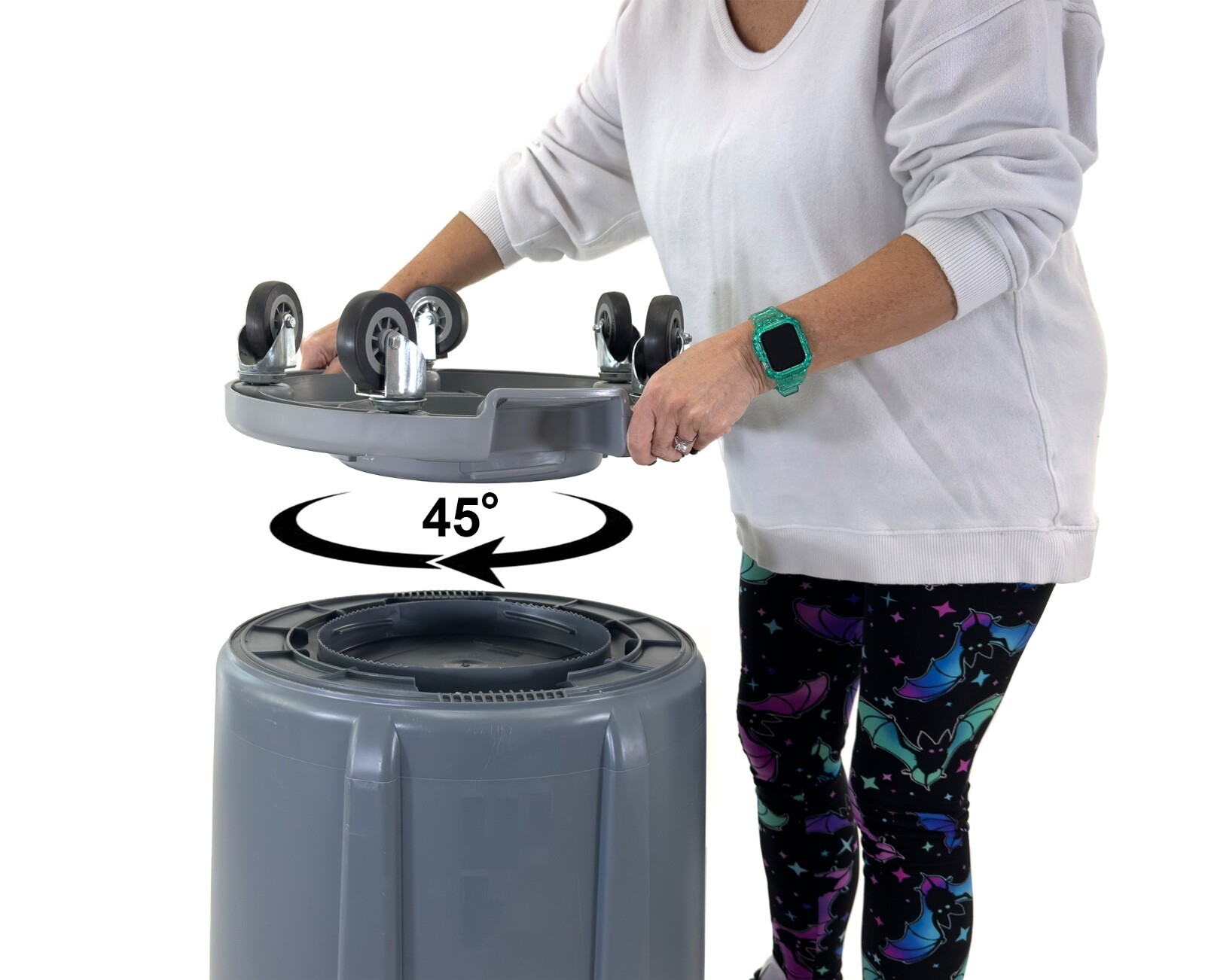 Trash Can Dolly | Heavy-Duty Plastic | 5 Casters | Foot Stabilizer | 460 Lb. Cap