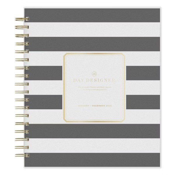 2026 Daily/Monthly Planner 8"x10" Rugby Stripe Black Frosted