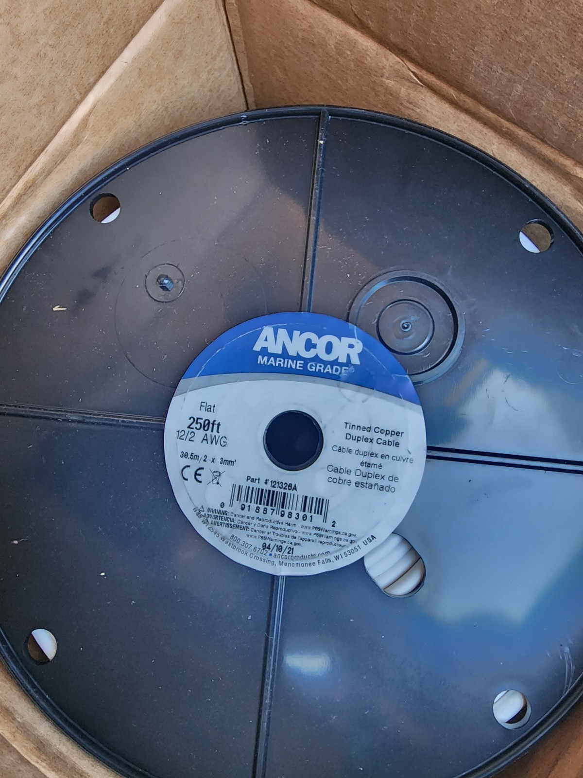 12/2 Tinned Copper Duplex Marine Grade Boat Cable PVC Jacket 600V- 250Feet