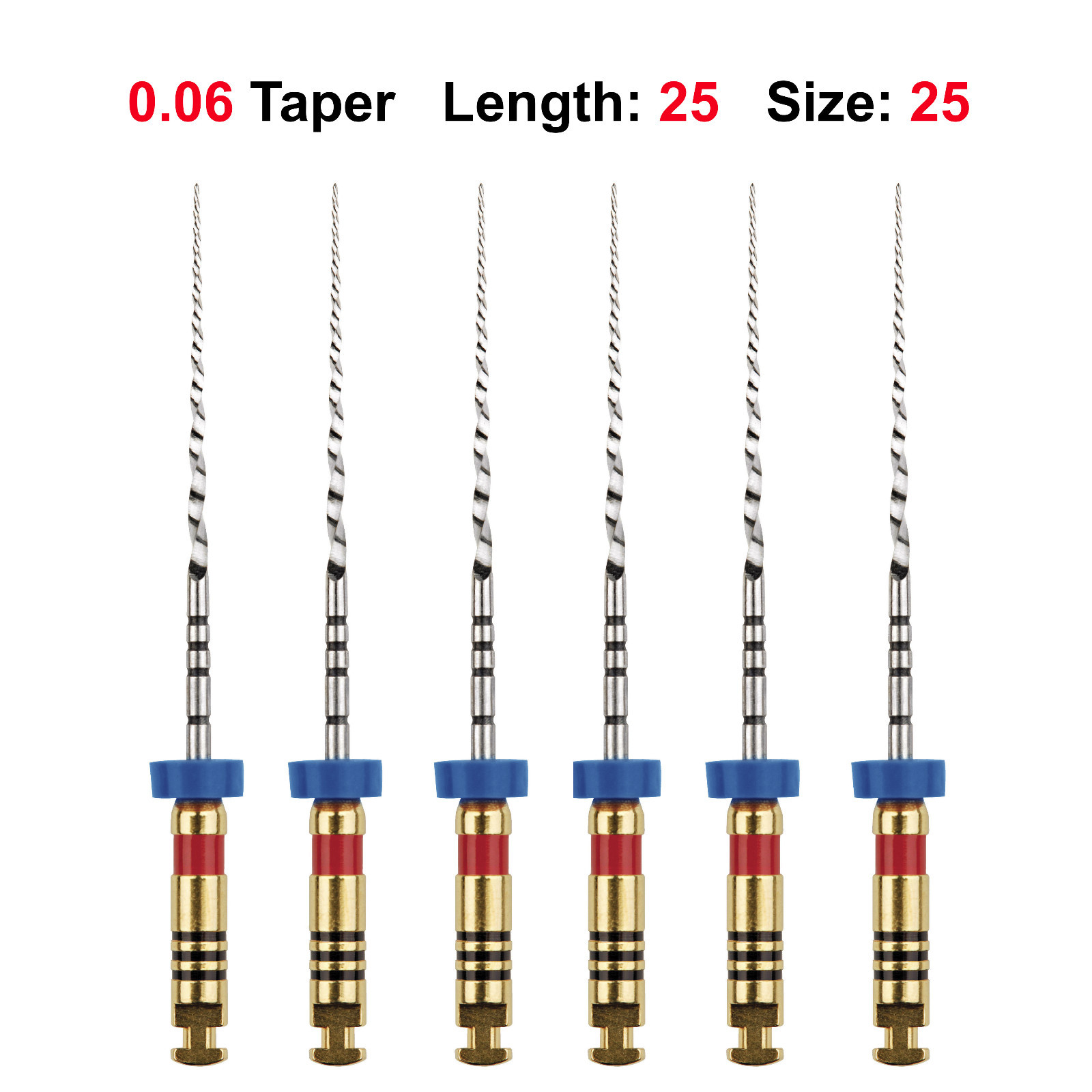 Rotary Files Root Canal File .06 25mm #25 “Red” 6/Pk Nickel Titanium NiTi